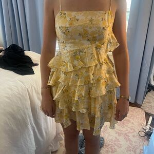LoveShackFancy Yellow Floral Ruffle Mini Dress
